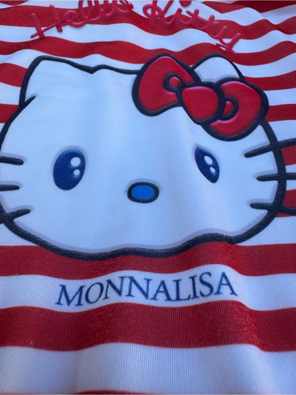 Monnalisa Hello Kitty Striped Girls Swimsuit, Size 12